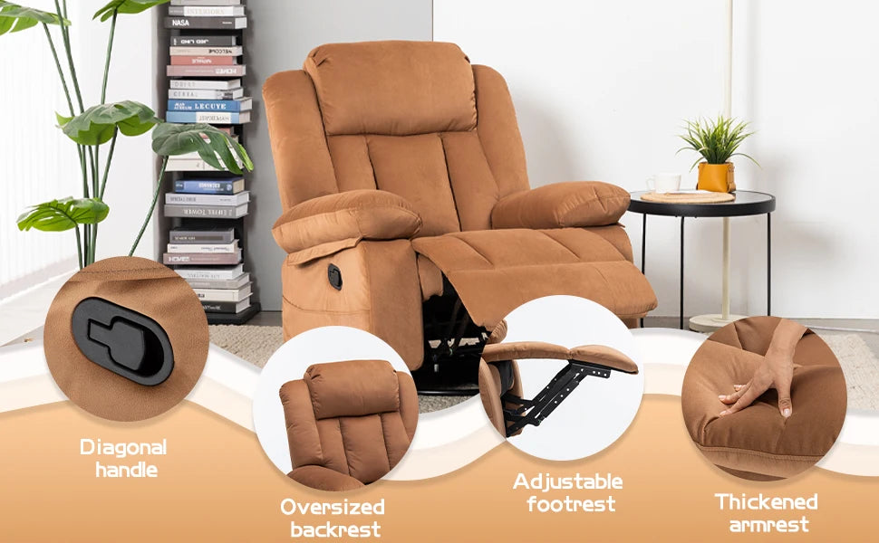 Rocker Recliner Chairs with Massage & Heat,360°Swivel Glider Nursery Manual Overstuffed Reclining Chair for Living Room