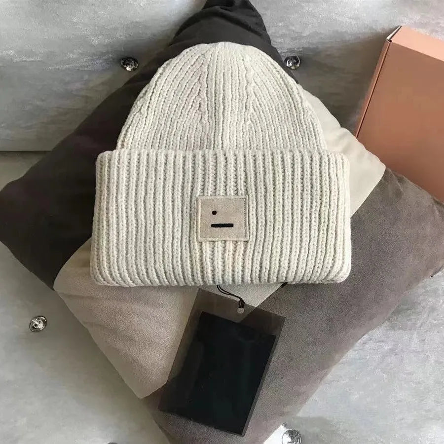 2025Warm and Cozy Knitted Beanie with Square Labels - Scandinavian Style Wool Cold Weather Hat