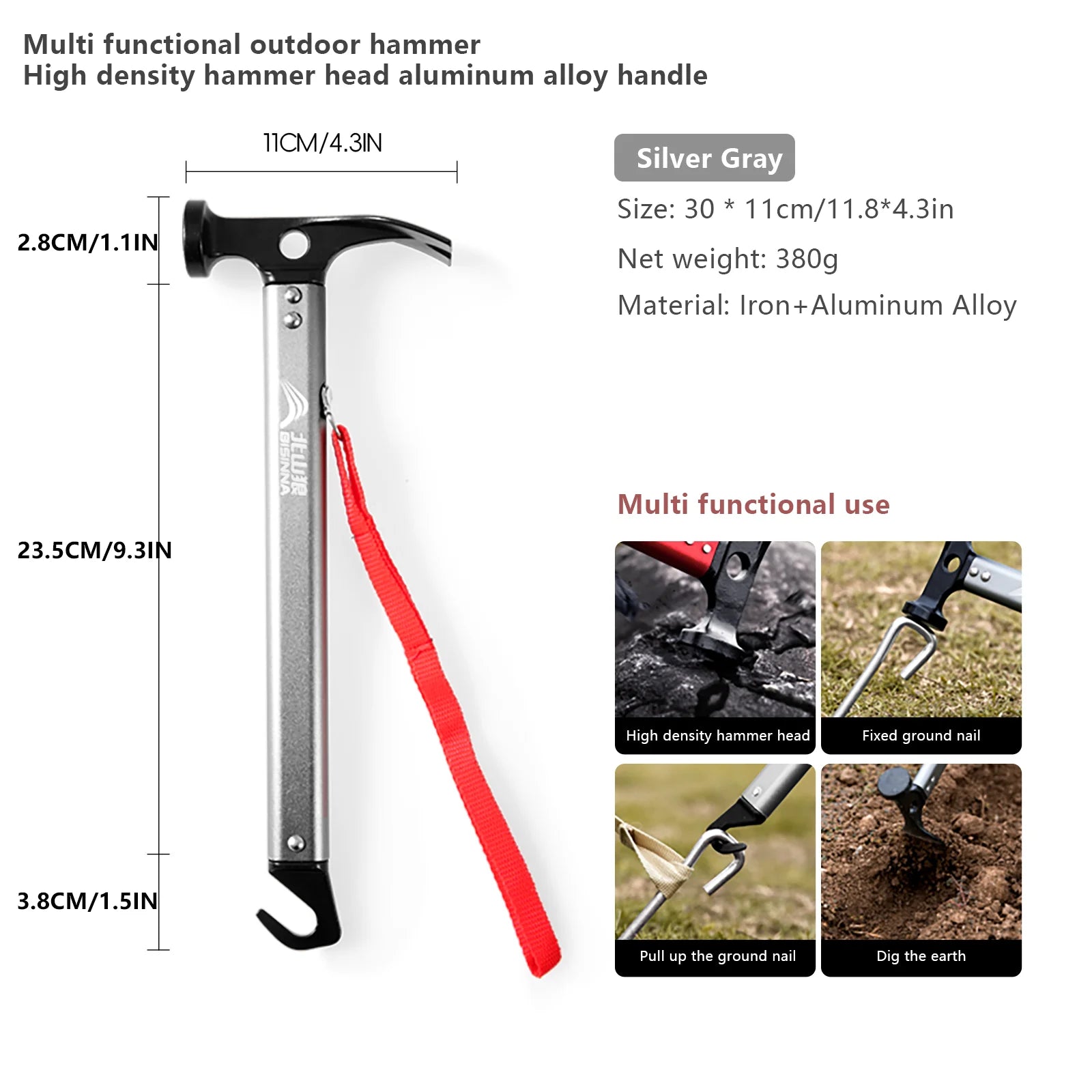BISINNA Multi-functional Camping Hammer Outdoor Tent Stakes Multi-tool With Alumimum Alloy Handle Ultralight Camping Supplies