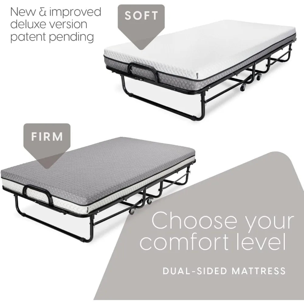 Deluxe Diplomat Folding Bed – Twin Size - with Luxurious Memory Foam Mattress and a Super Strong Sturdy Frame