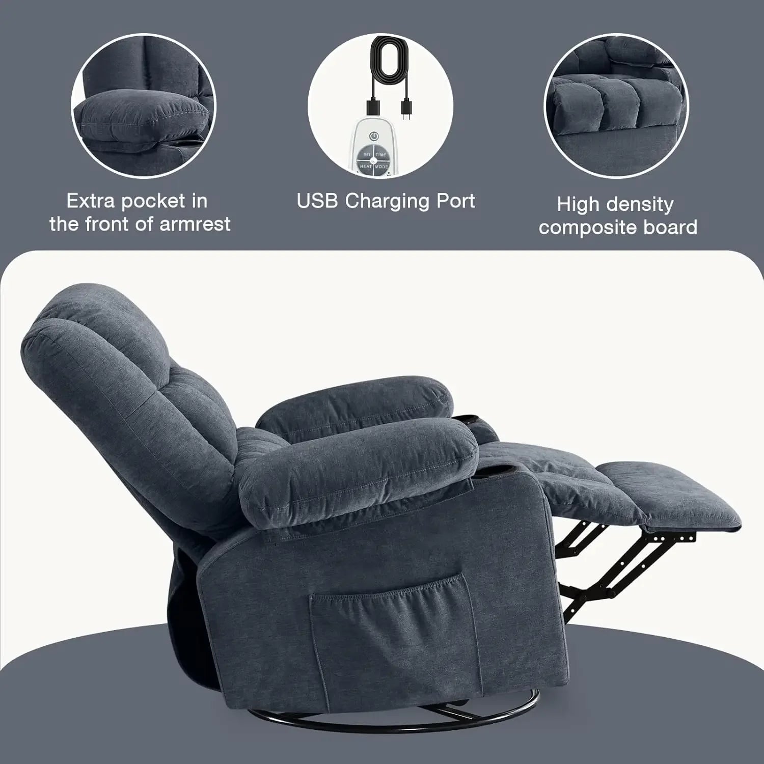 Swivel Rocker Recliner Chair with Vibration Massage and Heat Ergonomic Lounge Chair for Living Room with Rocking