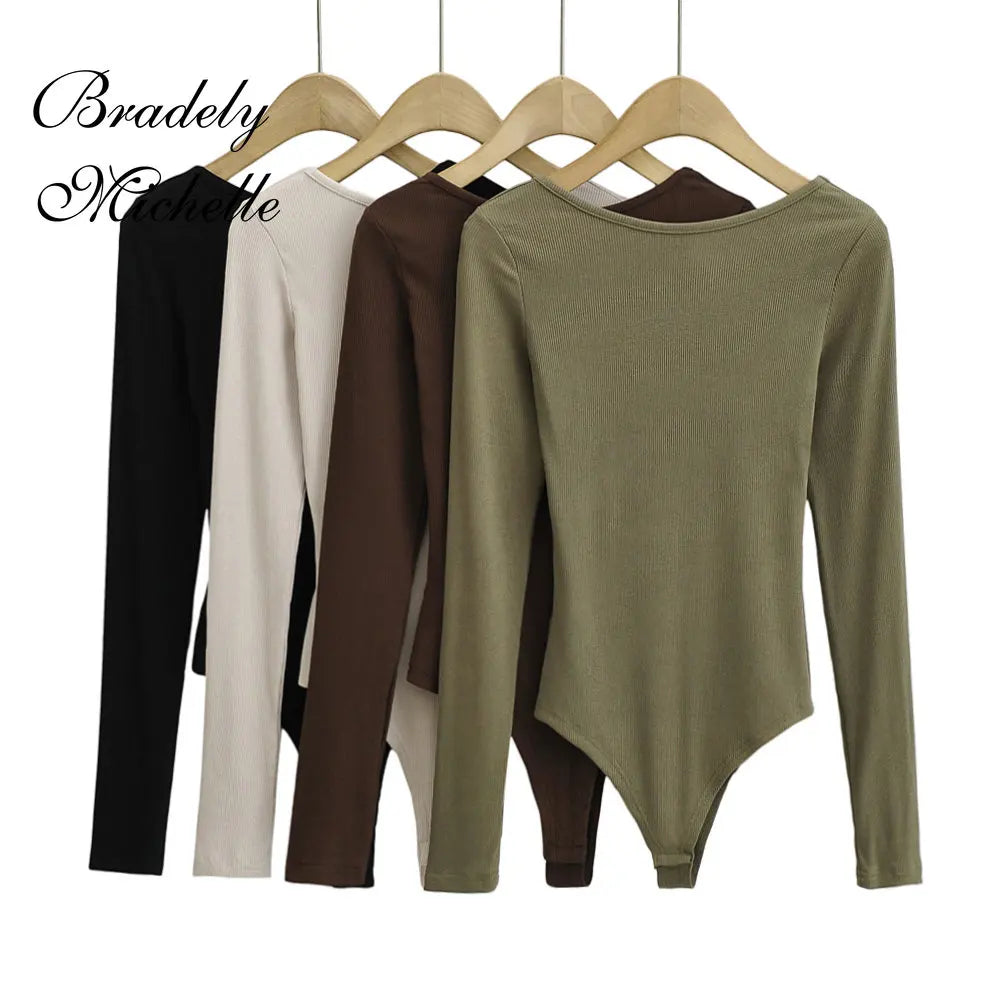 Women's Sexy Clothing Long-sleeve Solid Color Pullover One-Line Neck Backless Bodysuit Knitted Jumpsuit Top