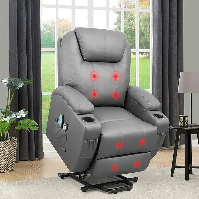 Power Lift Recliner Sofas with Massage, Ergonomic Lounge Chair Classic Single Sofa with 2 Cup Holders Side Pockets Theater Seat