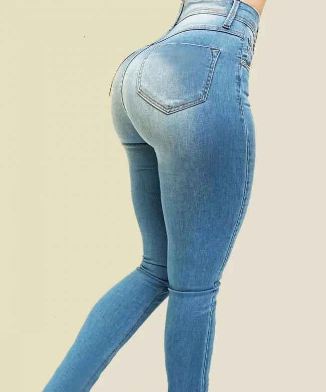 Women's High Waist Pure Color Denim Jeans