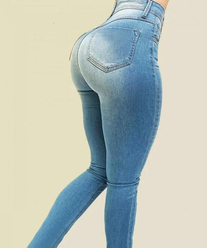 Women's High Waist Pure Color Denim Jeans