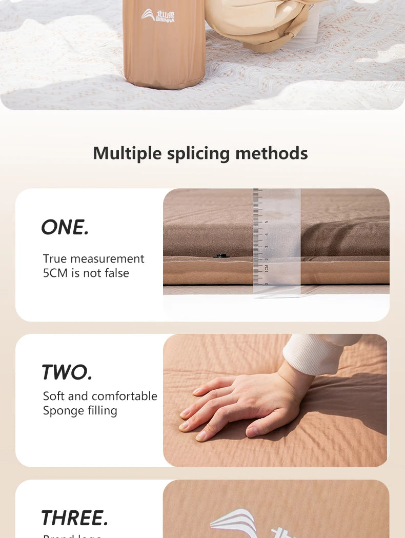 BISINNA Outdoor Self-inflating Mattress Camping Inflatable Sleeping Pad Splicable Ultralight Air Mat for Travel Hiking Picnic