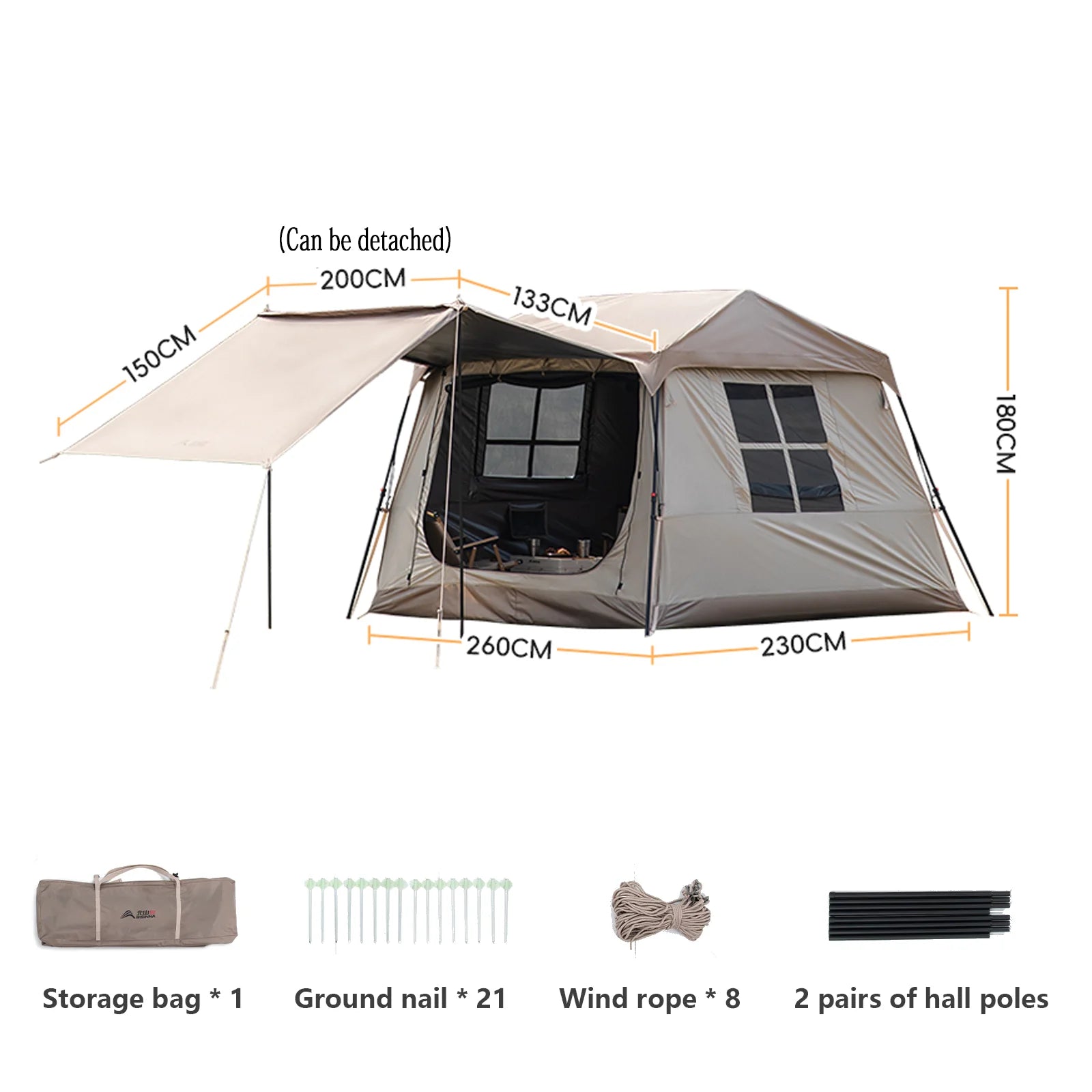BISINNA One-touch Ridge Type Tent Titanium Glue 3-4 Person Outdoor Automatic Camping Family Tent