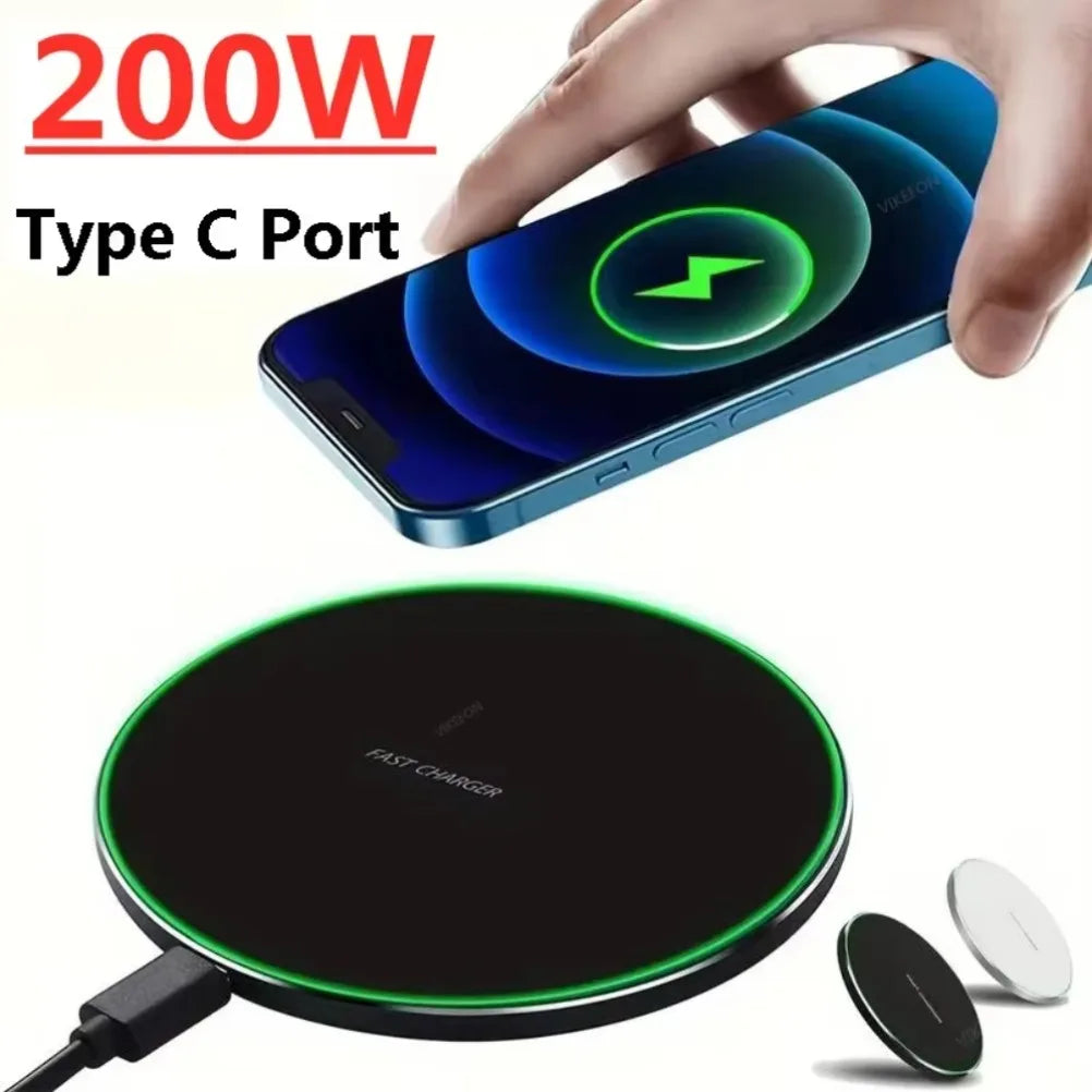 200W Wireless Charger Pad Fast Wireless Charging Station For Samsung Galaxy S25 S24 S23 S22 Xiaomi iPhone 16 15 14 13 12 Pro Max