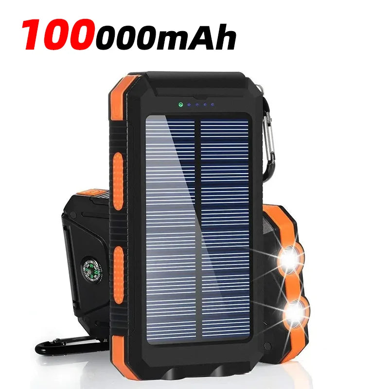 100000mAh Solar Power Bank Two-Way Fast Charging Outdoor Waterproof  Power Bank Flashlight Is Suitable For Iphone Xiaomi Samsung