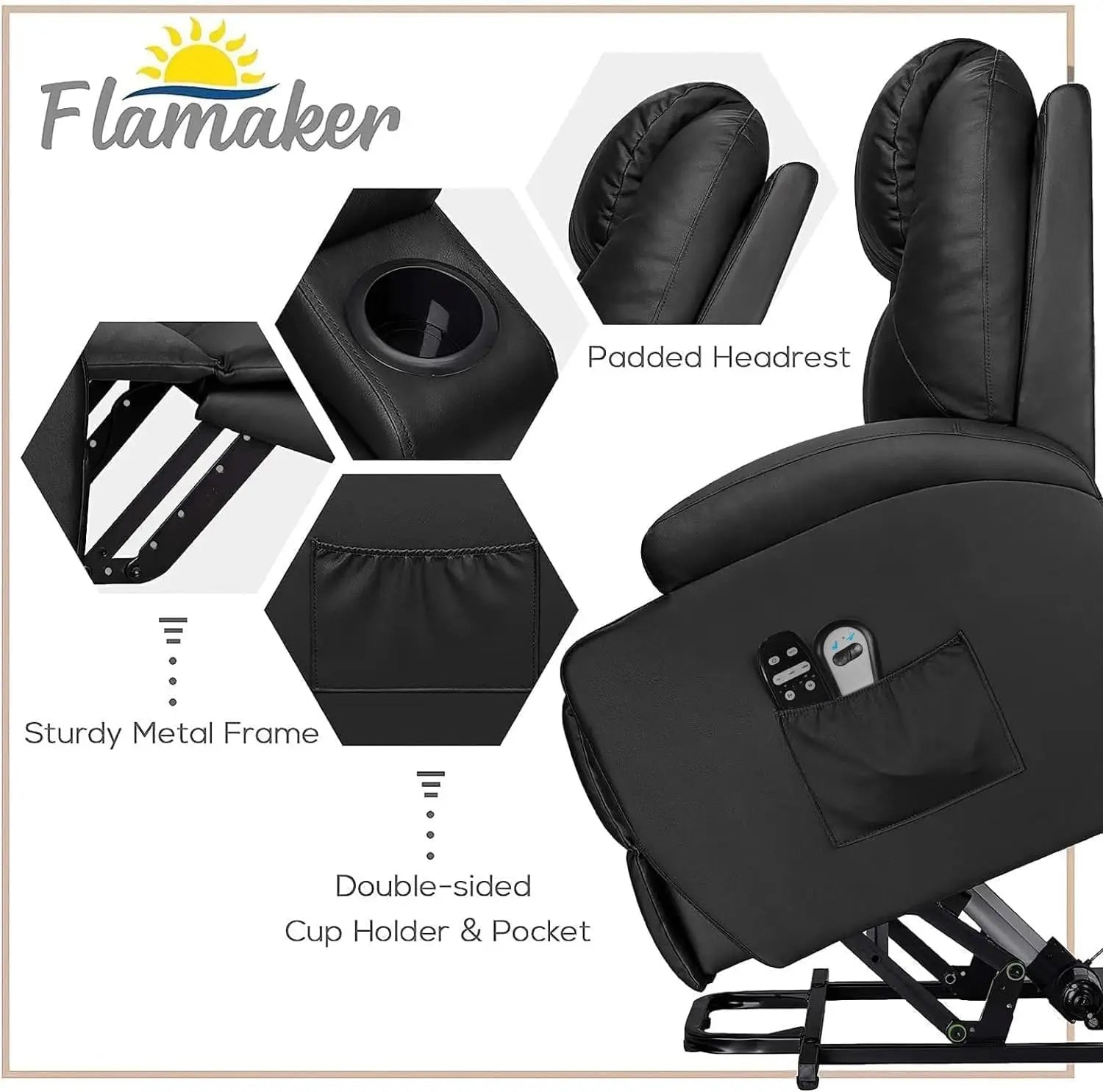 Power Lift Recliner Sofas with Massage, Ergonomic Lounge Chair Classic Single Sofa with 2 Cup Holders Side Pockets Theater Seat