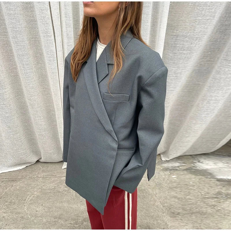 Elegant Office Blazer Women Casual Lapel Long Sleeve Pocket Button Shoulder Pads Female Coat 2024 Autumn Fashion New Lady Suit