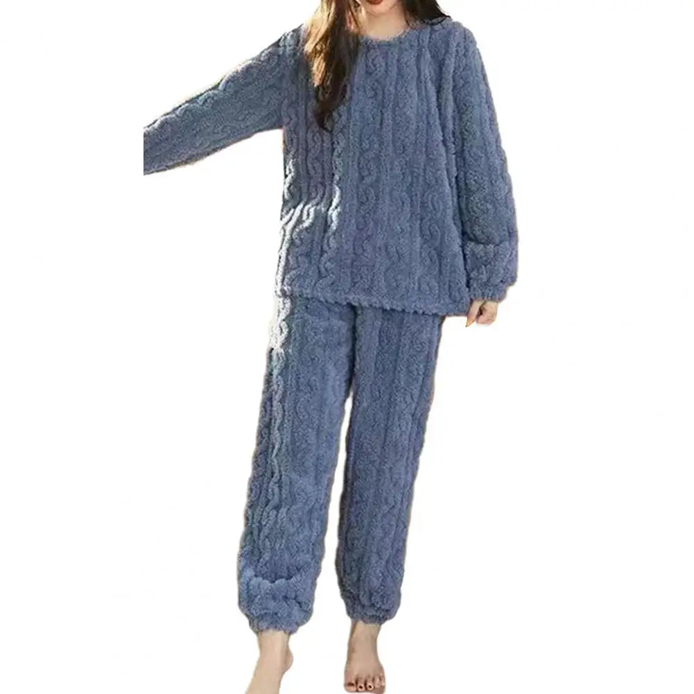 Soft Cozy Pajamas Cozy Winter Pajama Sets for Women Stylish Plush Sleepwear for Autumn with Thicken Pullover Pants Comfortable