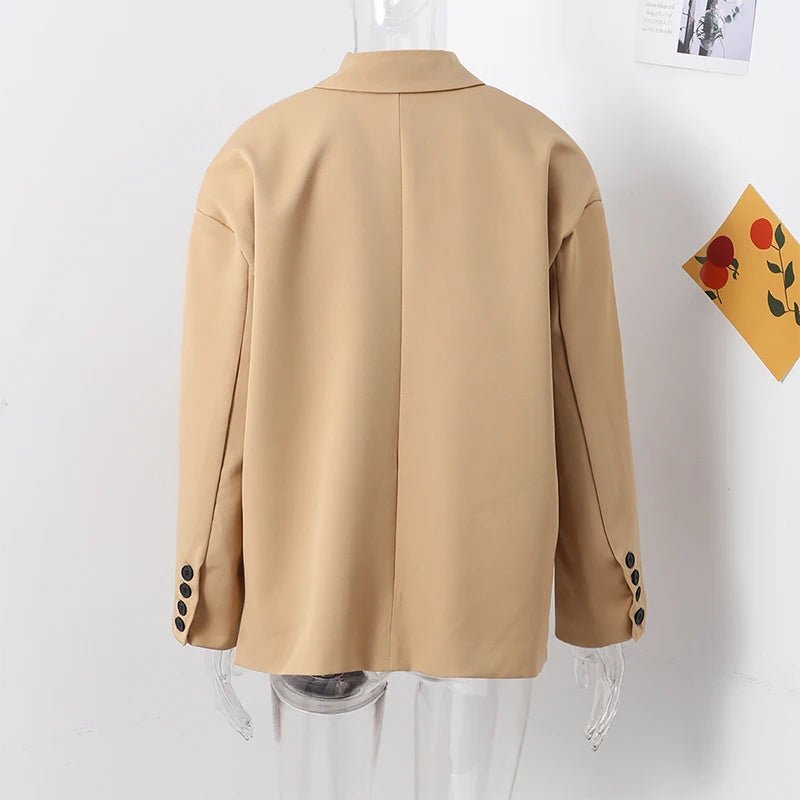 Elegant Office Blazer Women Casual Lapel Long Sleeve Pocket Button Shoulder Pads Female Coat 2024 Autumn Fashion New Lady Suit