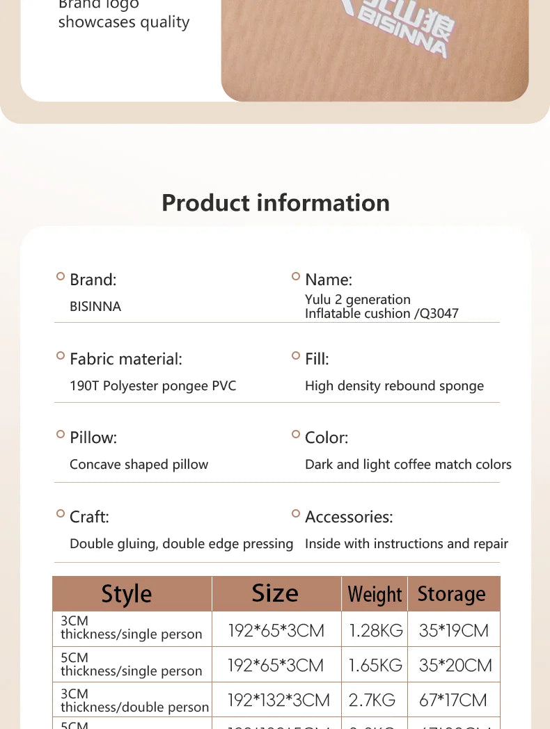 BISINNA Outdoor Self-inflating Mattress Camping Inflatable Sleeping Pad Splicable Ultralight Air Mat for Travel Hiking Picnic