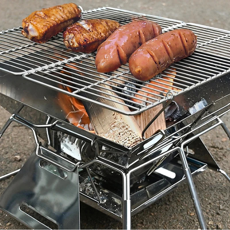 Stainless Steel Folding Grill Fire Pit & Camping Stove