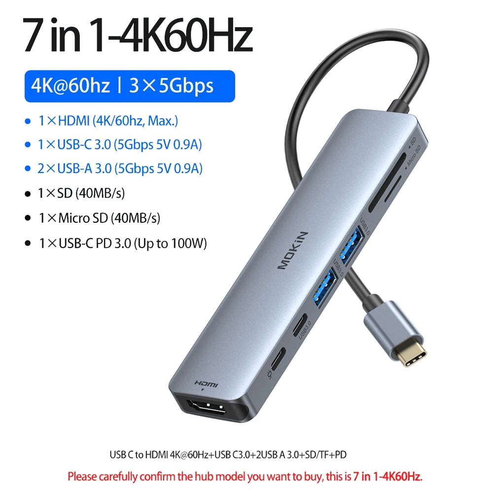 MOKiN USB C HUB 4K60Hz Type C to HDMI 4K DP 3 USB 3.1 Gigabit Ethernet  PD100W Docking Station for MacBook Pro Air M2 M1 usb hub