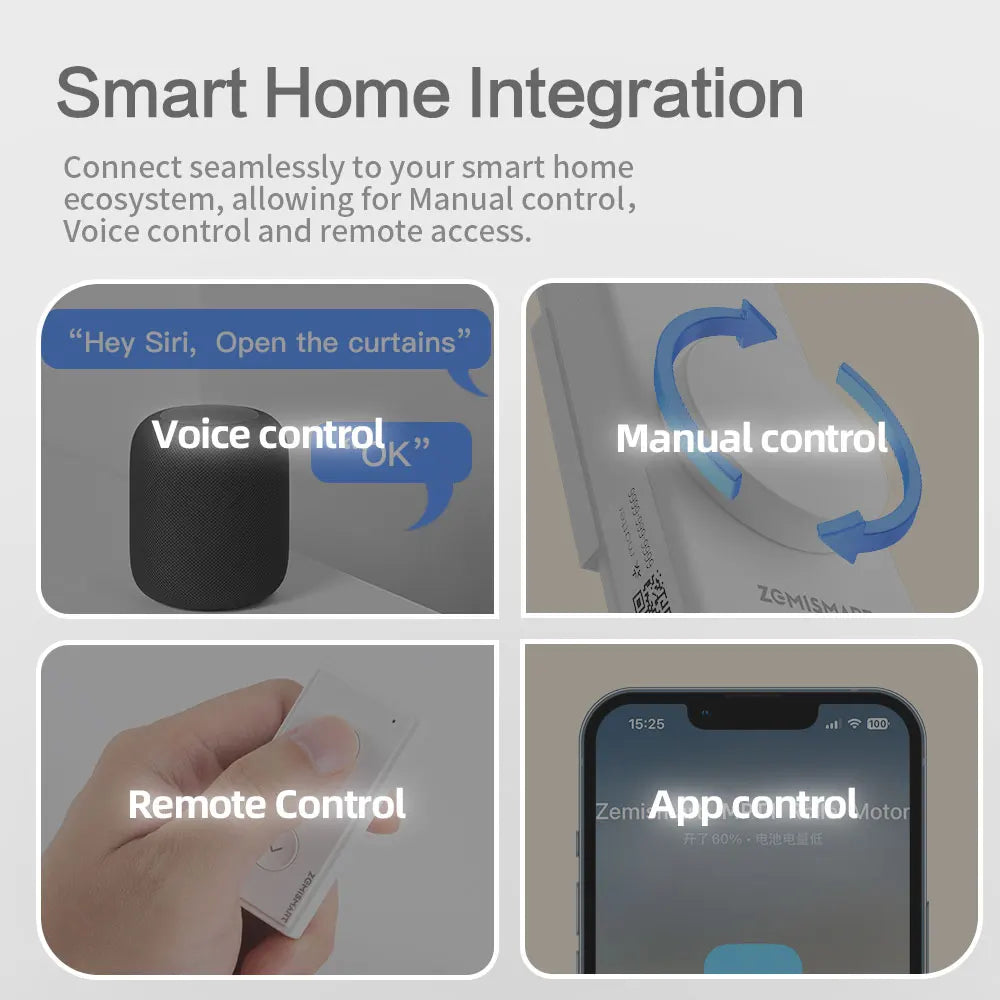 Zemismart Matter Thread Smart Roller Shade Driver Built-in Battery Knob Control Work with Homekit Alexa Google Home Smartthings