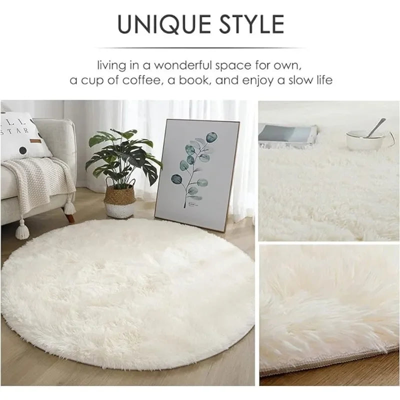 Super Soft Plush Round Rug Mat Fluffy White Carpets For Living Room Home Decor Bedroom Kid Room Decoration Salon Thick Pile Rug