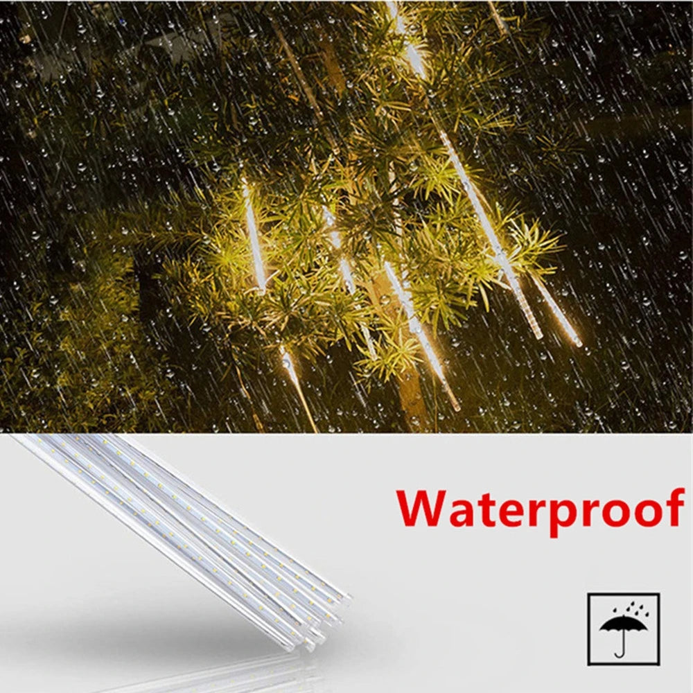 Outdoor  Meteor Shower Christmas Lights 10 Tubes 192 Led Hanging String Lights for Garden Tree Holiday Party Decoation Lamp