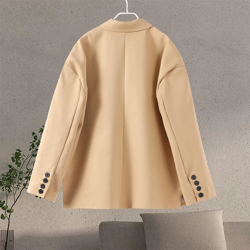 Elegant Office Blazer Women Casual Lapel Long Sleeve Pocket Button Shoulder Pads Female Coat 2024 Autumn Fashion New Lady Suit