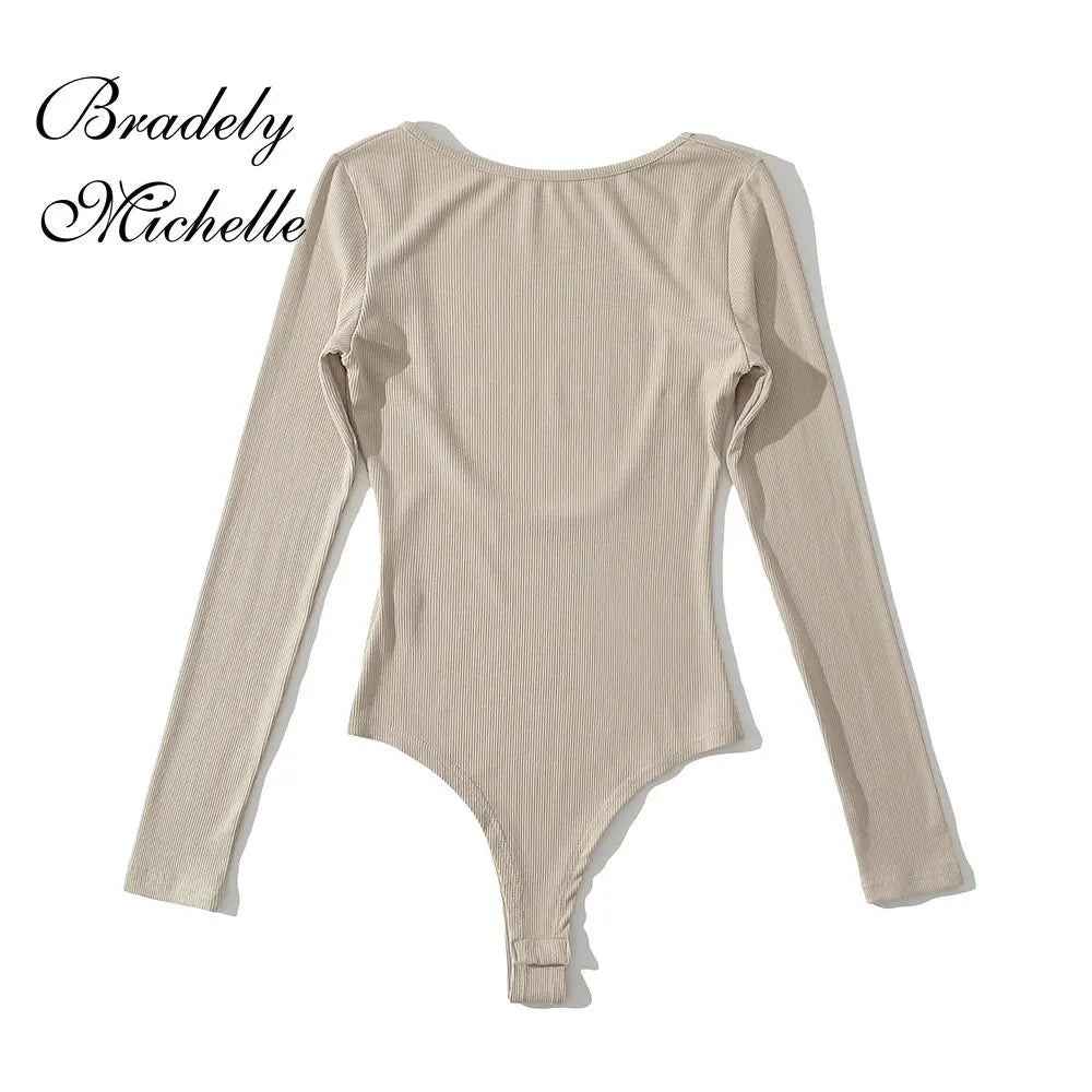 Women's Sexy Clothing Long-sleeve Solid Color Pullover One-Line Neck Backless Bodysuit Knitted Jumpsuit Top