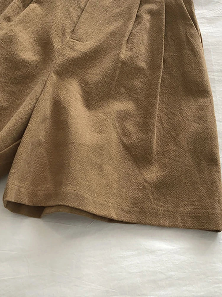 Fitshinling Line Cotton Shorts For Women 2024 New In Fashion Vintage High Waist Short Femme Clothing Solid Slim Pleated Pants