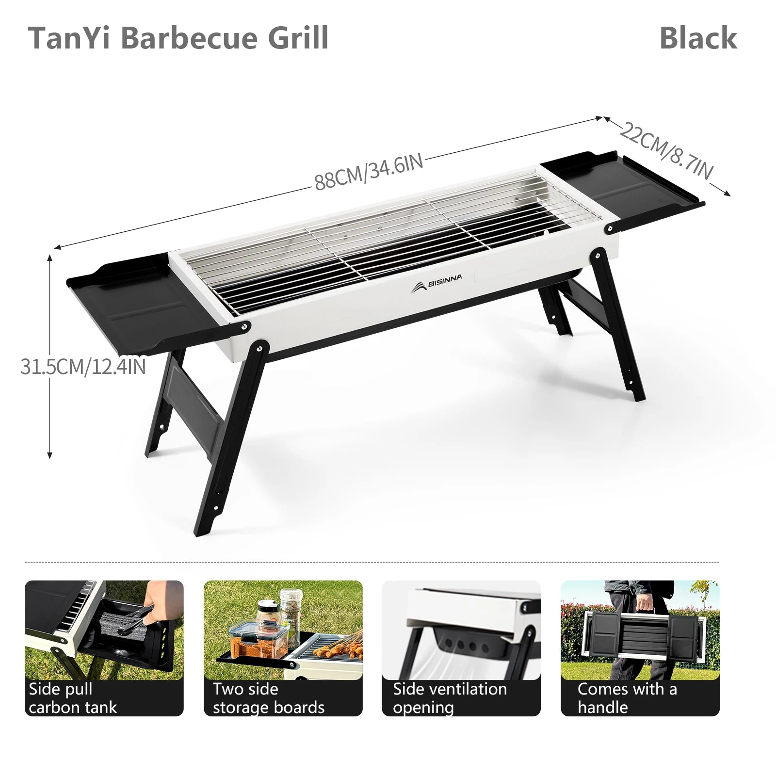 BISINNA Outdoor Barbecue Grill Portable Folding Charcoal Stove Camping Burner Brazier for Travel Picnic BBQ