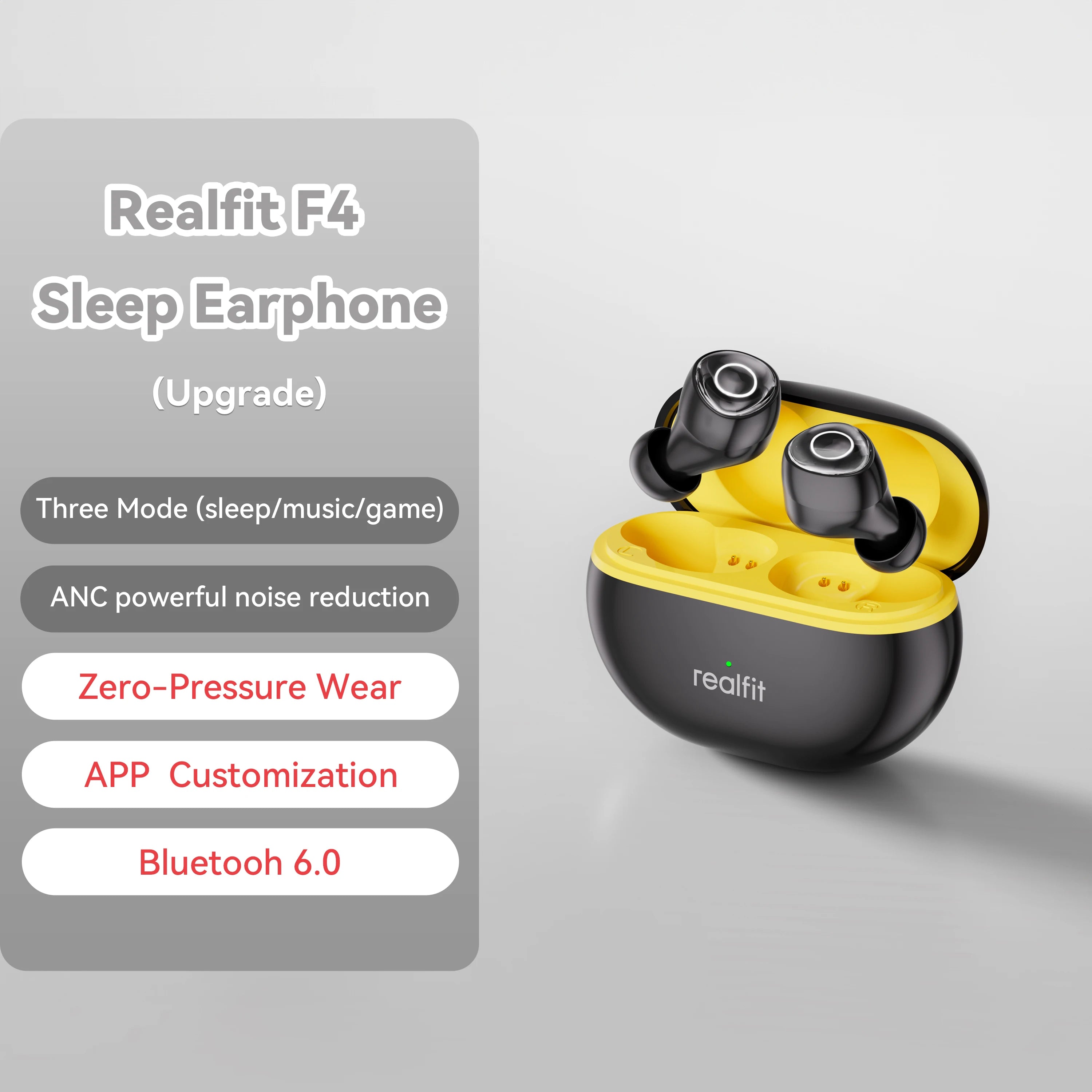 Realfit F4 Sleep Earphones Mini ANC Bluetooth Earphones 40dB Active Noice Cancellation HIFI Heavy Bass Wireless Earbuds