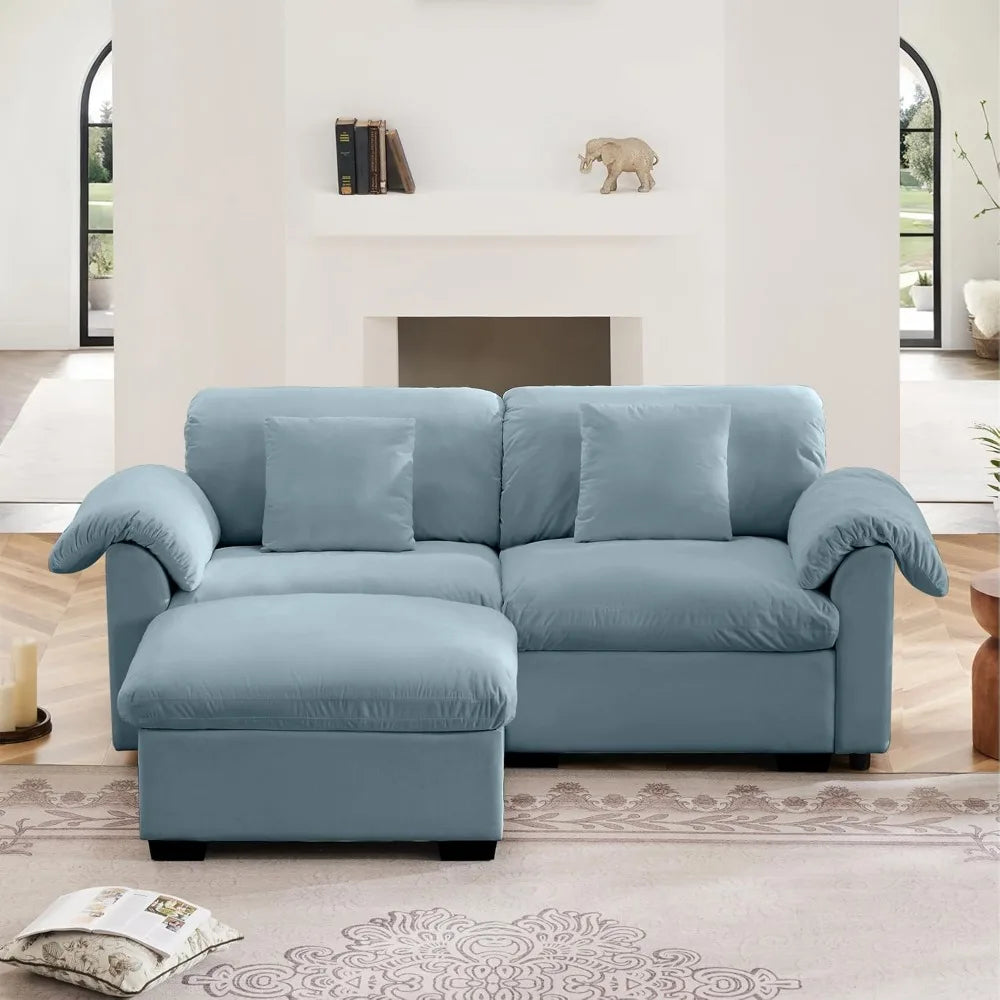 Loveseat Sofa for Living Room, Deep Seat Sectional Sofa Cloud Couch with Storage Ottoman, Modern Comfy Upholstered Velvet