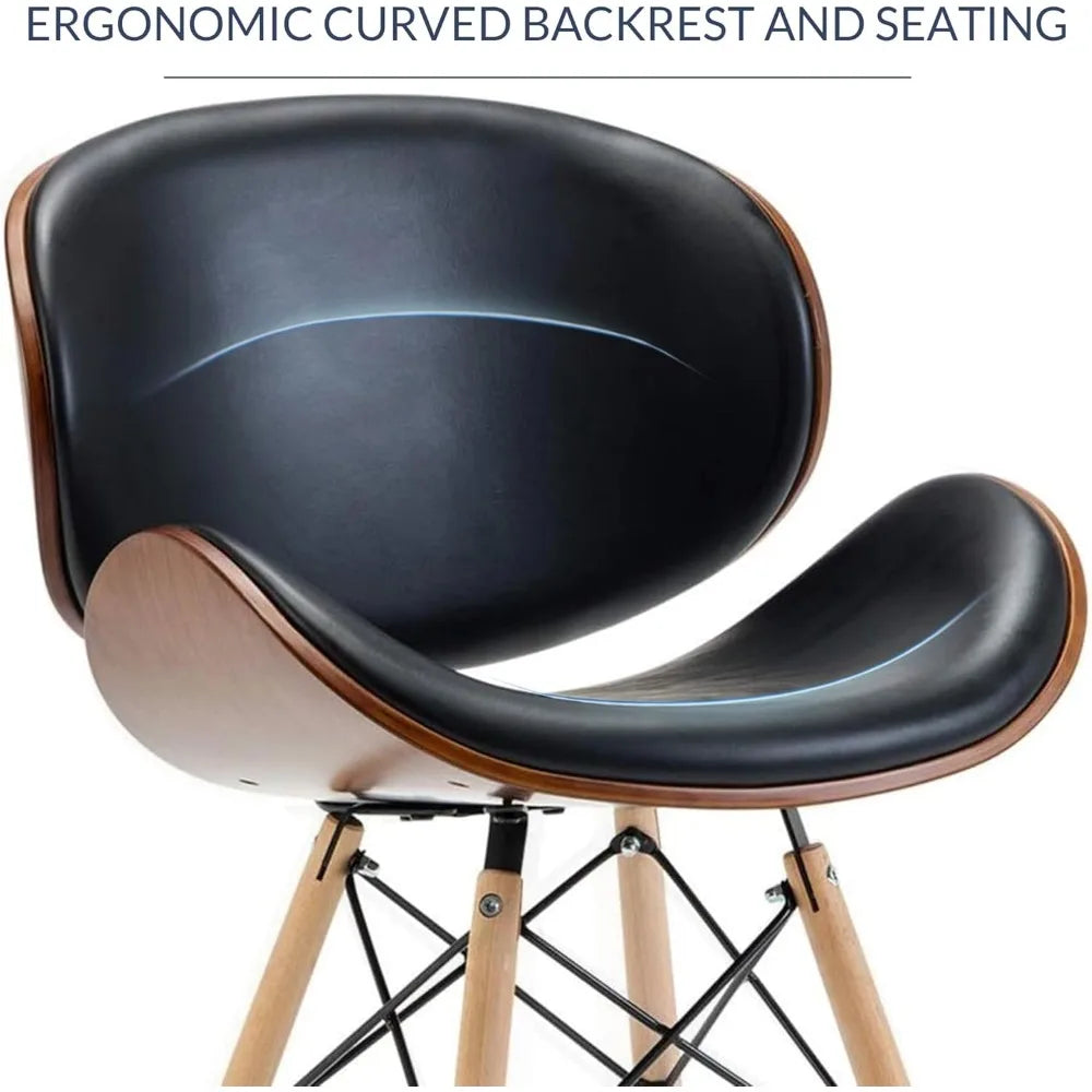 Modern Dining Chairs Upholstered Faux Leather Walnut Curved Contemporary Kitchen Dining Accent Chair Minimalist Vintage Style