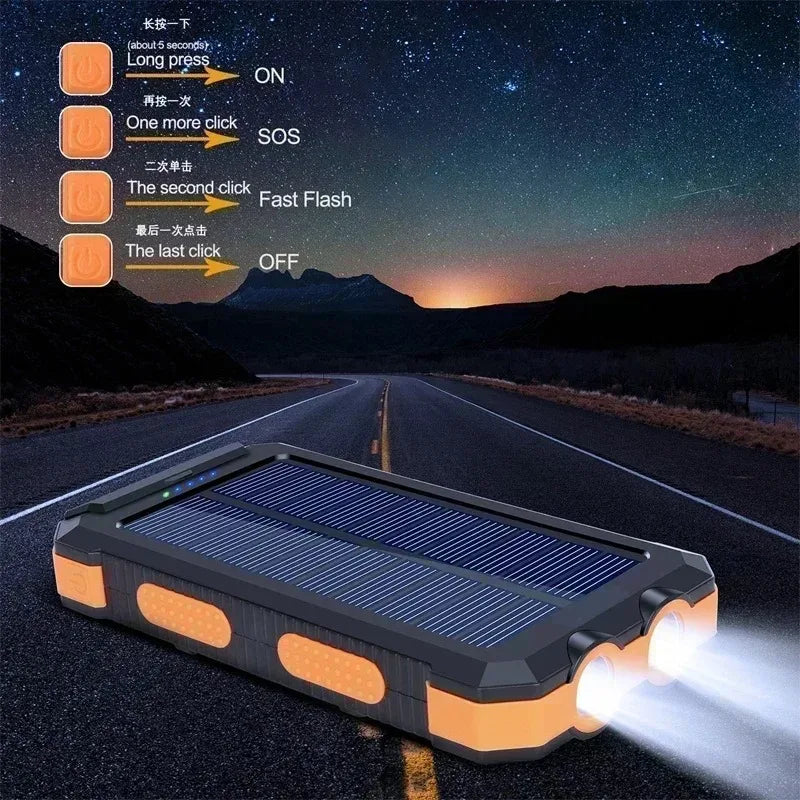 100000mAh Solar Power Bank Two-Way Fast Charging Outdoor Waterproof  Power Bank Flashlight Is Suitable For Iphone Xiaomi Samsung