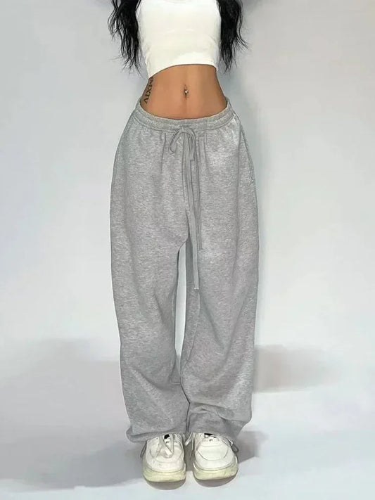 Casual Gray & Black Wide-Leg Joggers