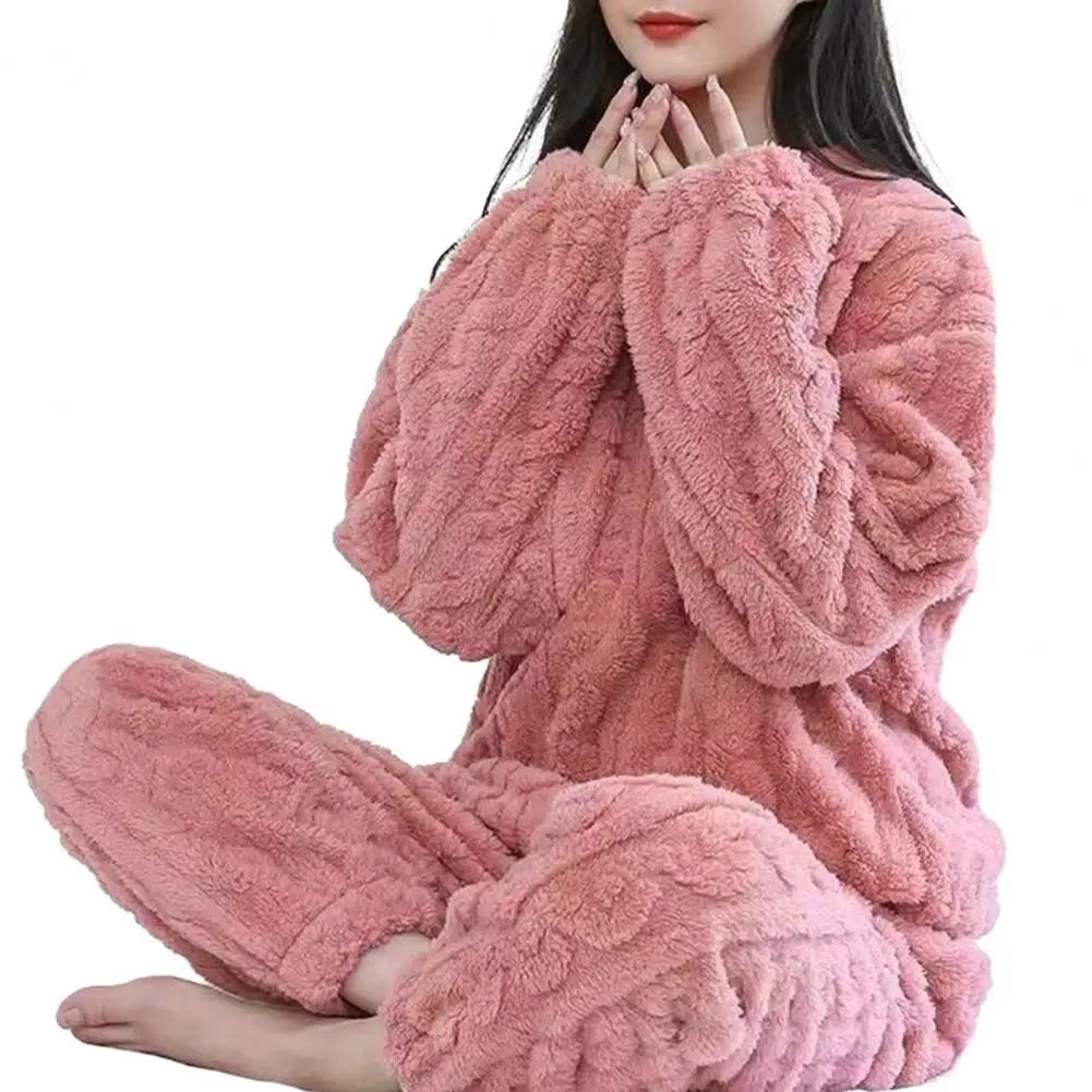 Soft Cozy Pajamas Cozy Winter Pajama Sets for Women Stylish Plush Sleepwear for Autumn with Thicken Pullover Pants Comfortable