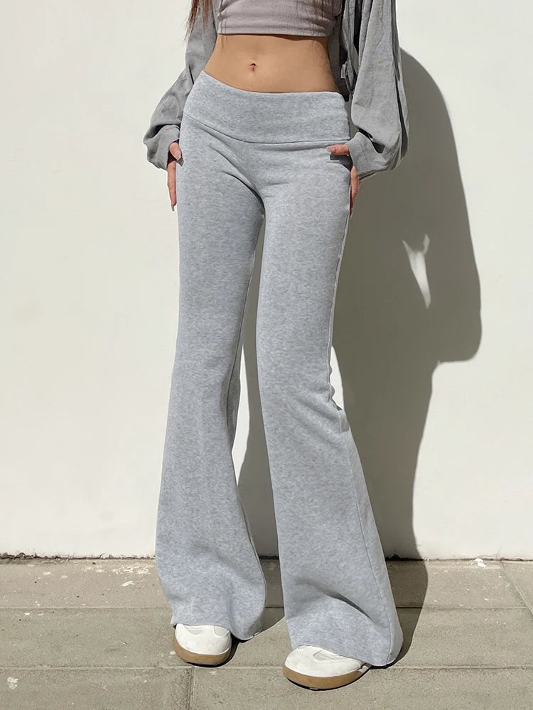 Sweetown Gray Slim Low Waist Casual Sweatpants For Women Black Solid Simple Basic Flared Pants Sports Jogging Trousers