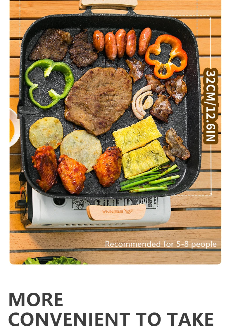 BISINNA Square BBQ Grill Pan Non Stick Stovetop Barbeque Tray Korean Roasting Grill Plate Outdoor Camping Supplies