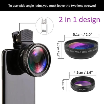 2-in-1 Universal Clip-On Wide-Angle & Macro Lens