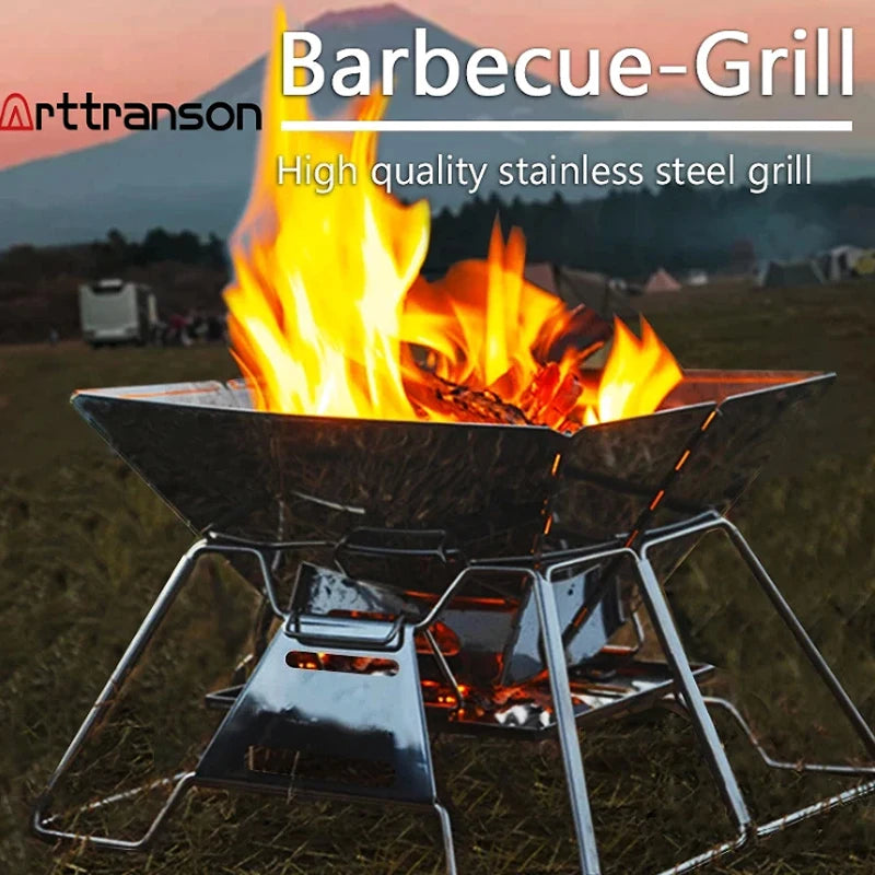 Stainless Steel Folding Grill Fire Pit & Camping Stove