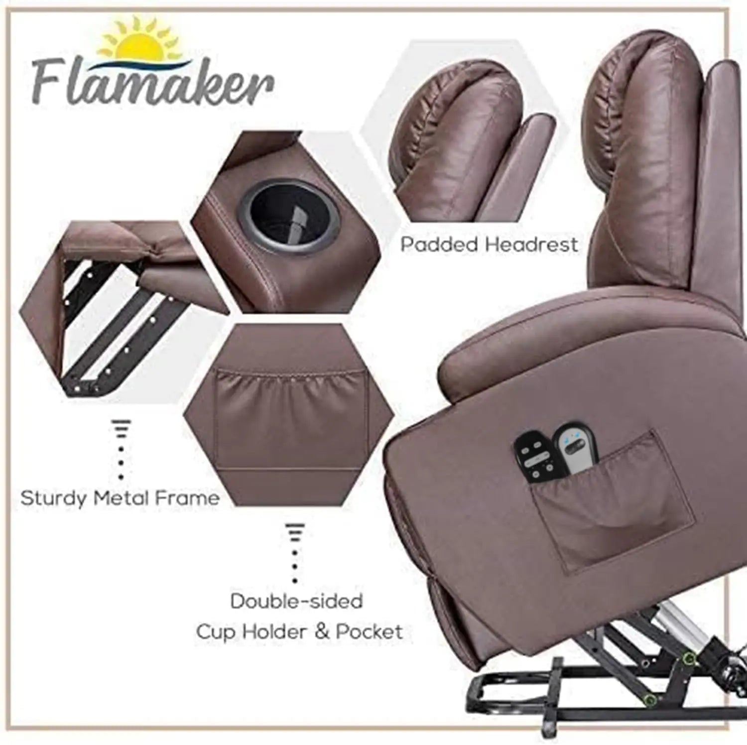 Power Lift Recliner Sofas with Massage, Ergonomic Lounge Chair Classic Single Sofa with 2 Cup Holders Side Pockets Theater Seat