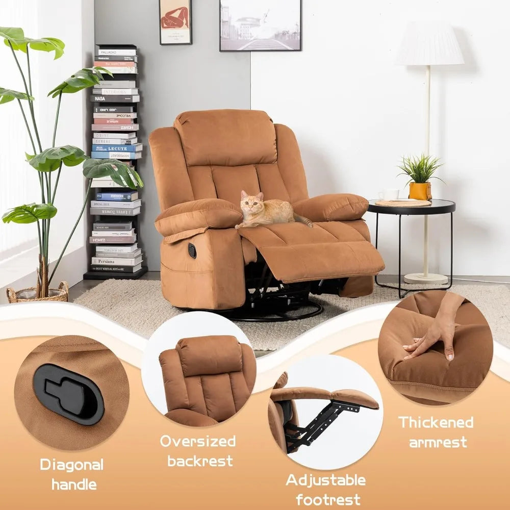 Rocker Recliner Chairs with Massage & Heat,360°Swivel Glider Nursery Manual Overstuffed Reclining Chair for Living Room