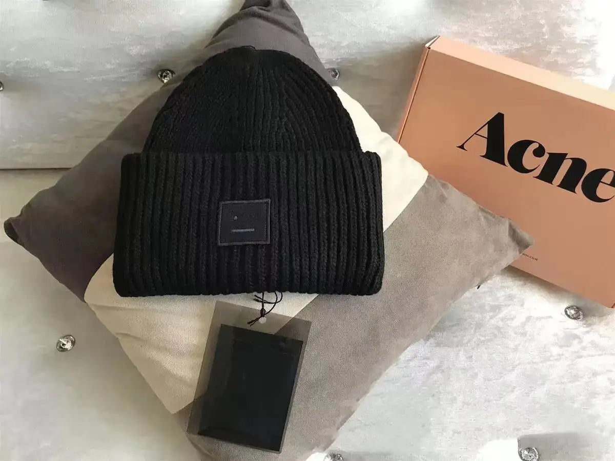 2025Warm and Cozy Knitted Beanie with Square Labels - Scandinavian Style Wool Cold Weather Hat
