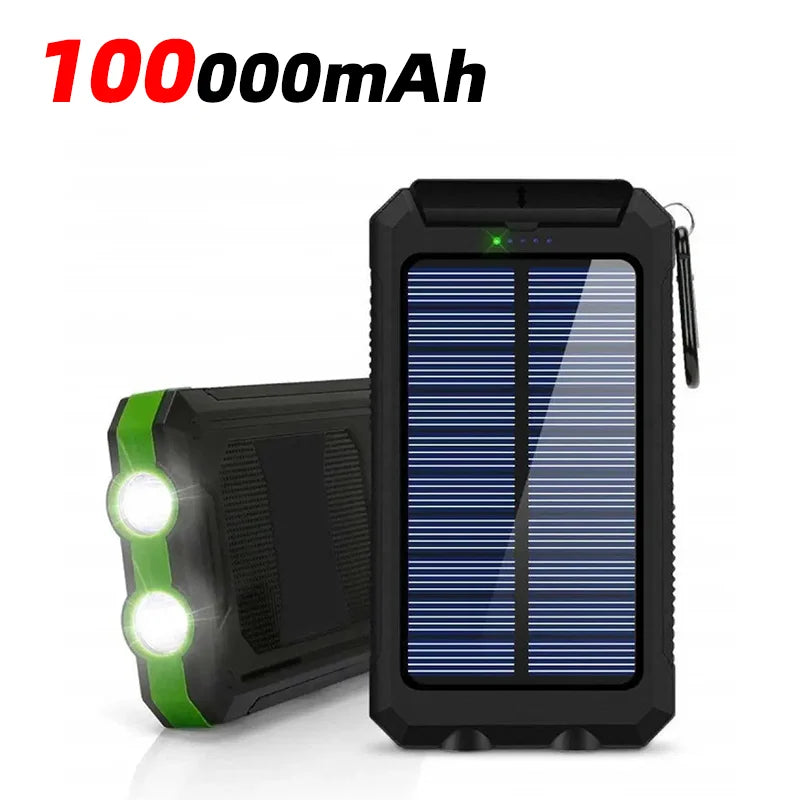 100000mAh Solar Power Bank Two-Way Fast Charging Outdoor Waterproof  Power Bank Flashlight Is Suitable For Iphone Xiaomi Samsung