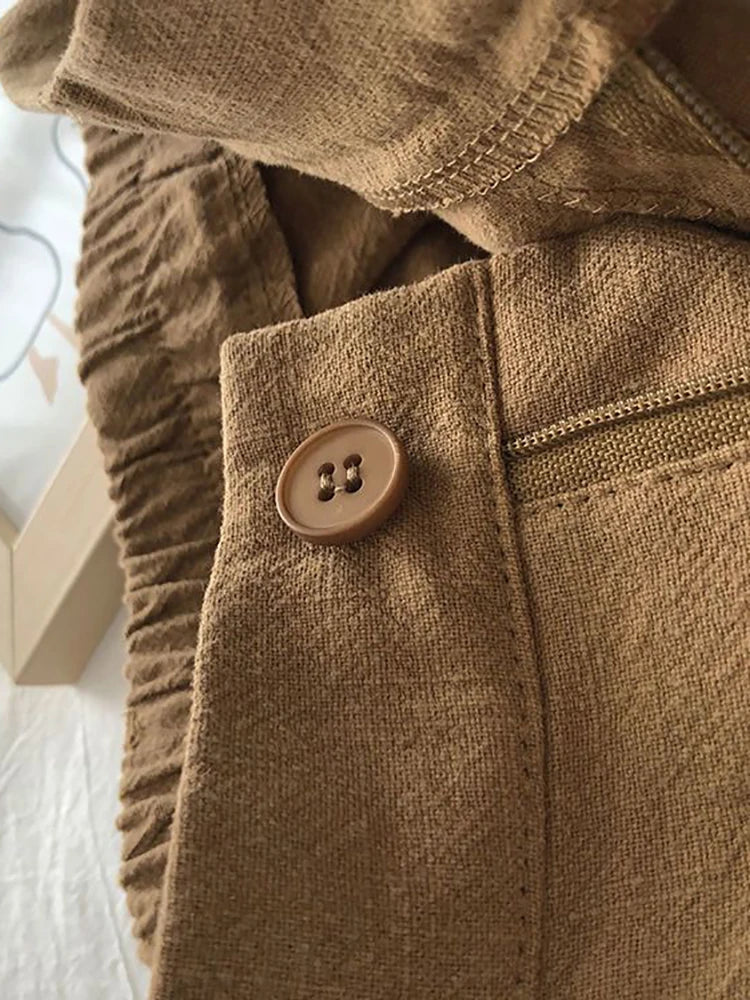 Fitshinling Line Cotton Shorts For Women 2024 New In Fashion Vintage High Waist Short Femme Clothing Solid Slim Pleated Pants