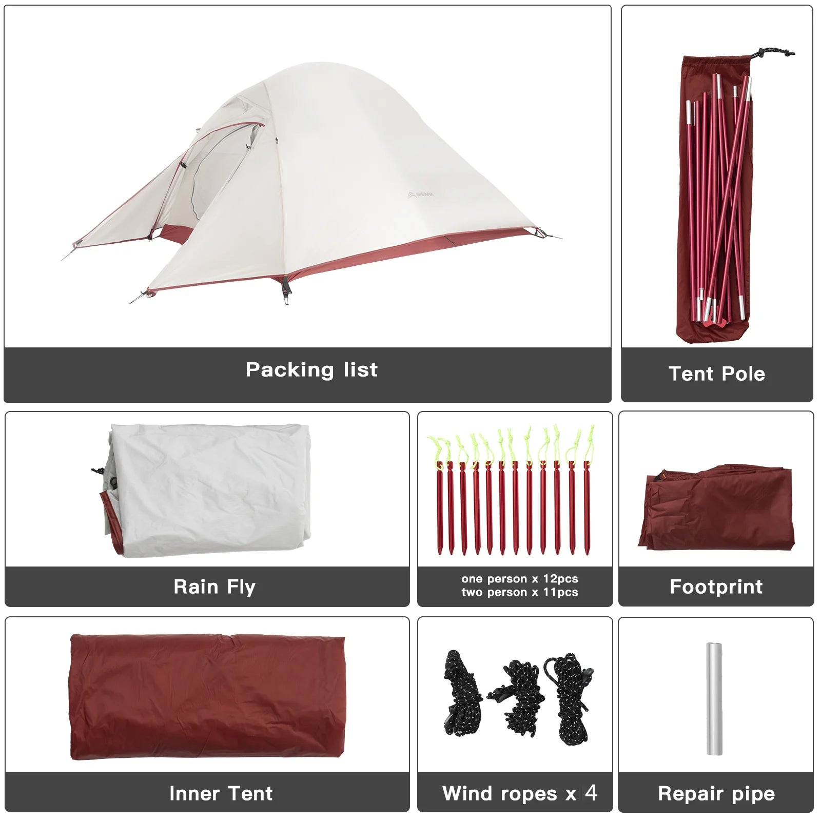 BISINNA Ultralight Camping Tent Backpack Tent 20D Nylon Waterproof Outdoor Hiking Travel Tent Cycling Tent 1-2 Person