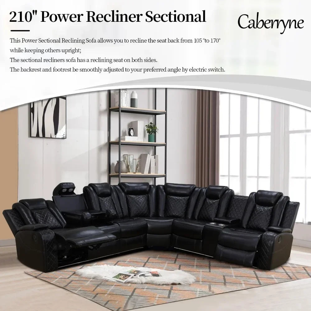 Recliner Sofas, Power Recliner Sofa Sectional Couches with LED, Leather Reclining Corner Sectional Sofa Set, Sofa Reclinable