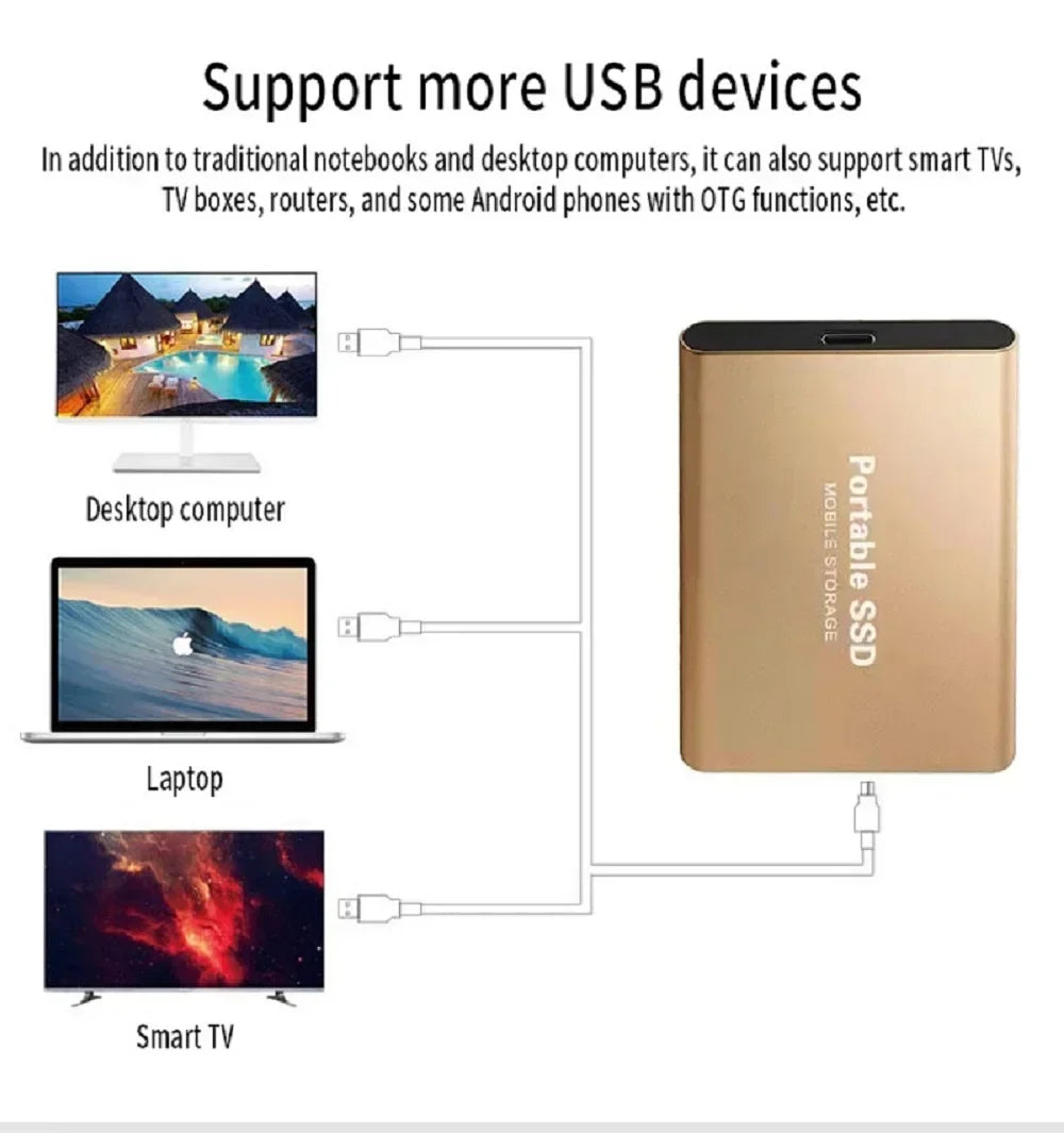 High Speed Portable SSD External Hard Drive 4TB USB3.1 Interface Hard Disk Solid State Drive Mass Storage Device for Laptop/PC