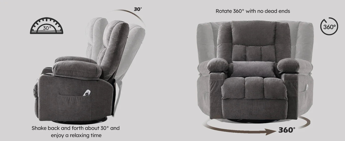 Swivel Rocker Recliner Chair with Vibration Massage and Heat Ergonomic Lounge Chair for Living Room with Rocking