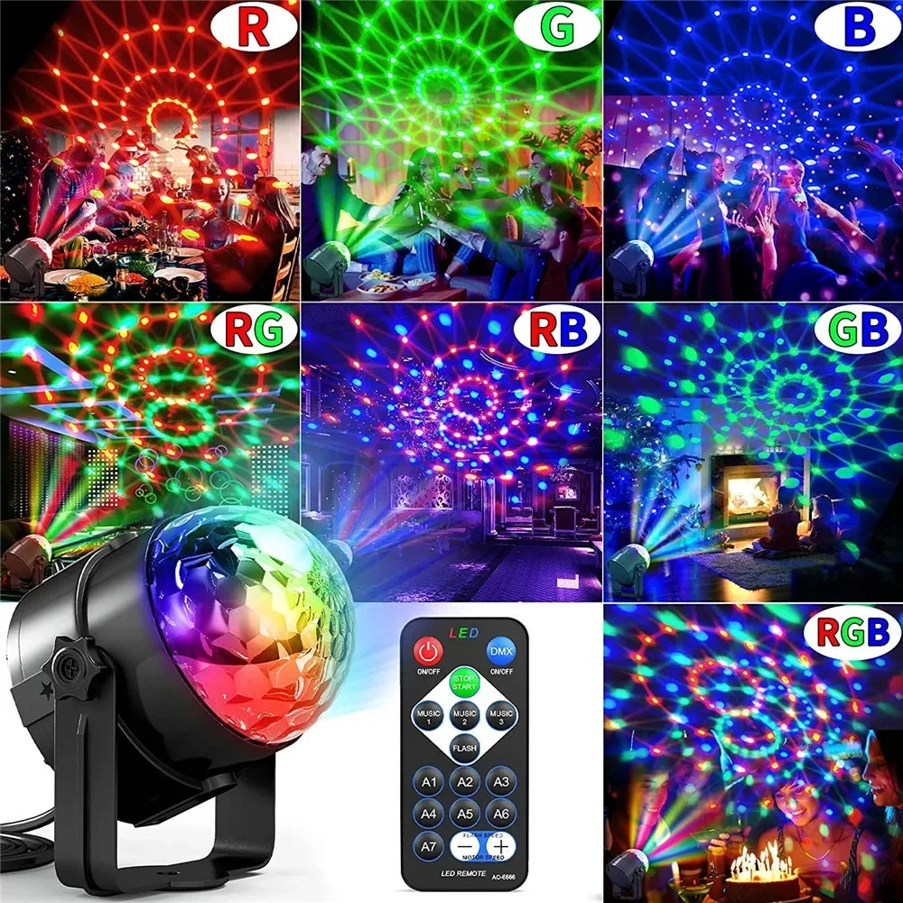 Sound-Activated Rotating LED Disco Ball with Remote