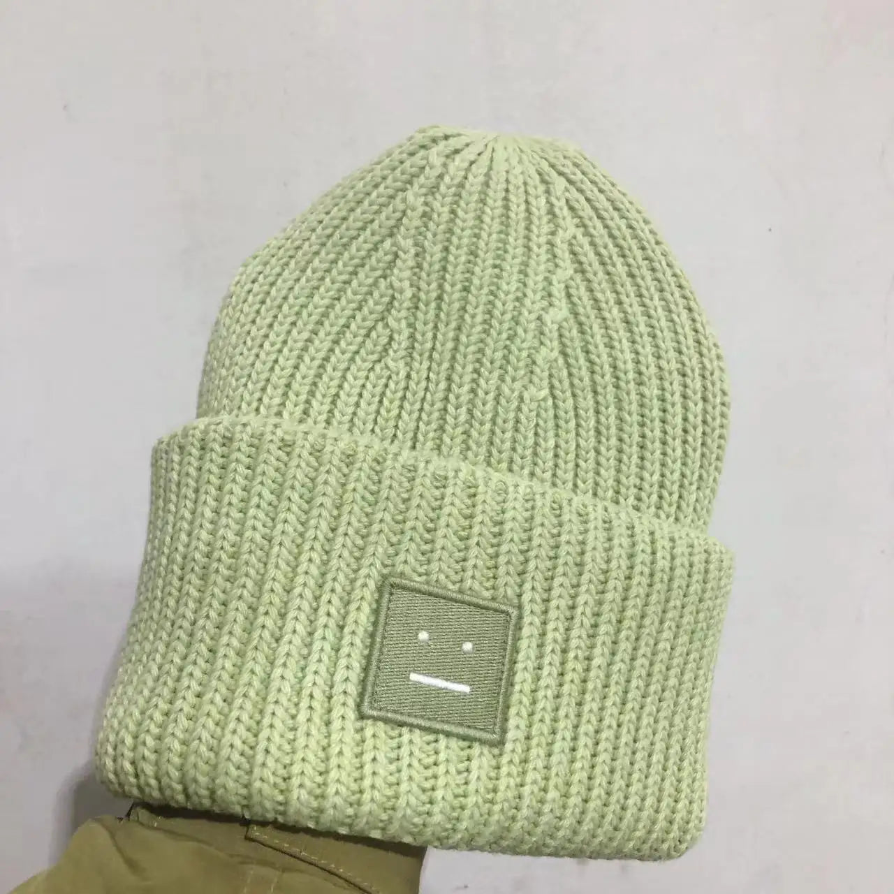 2025Warm and Cozy Knitted Beanie with Square Labels - Scandinavian Style Wool Cold Weather Hat