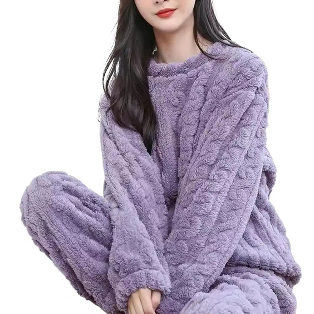 Soft Cozy Pajamas Cozy Winter Pajama Sets for Women Stylish Plush Sleepwear for Autumn with Thicken Pullover Pants Comfortable