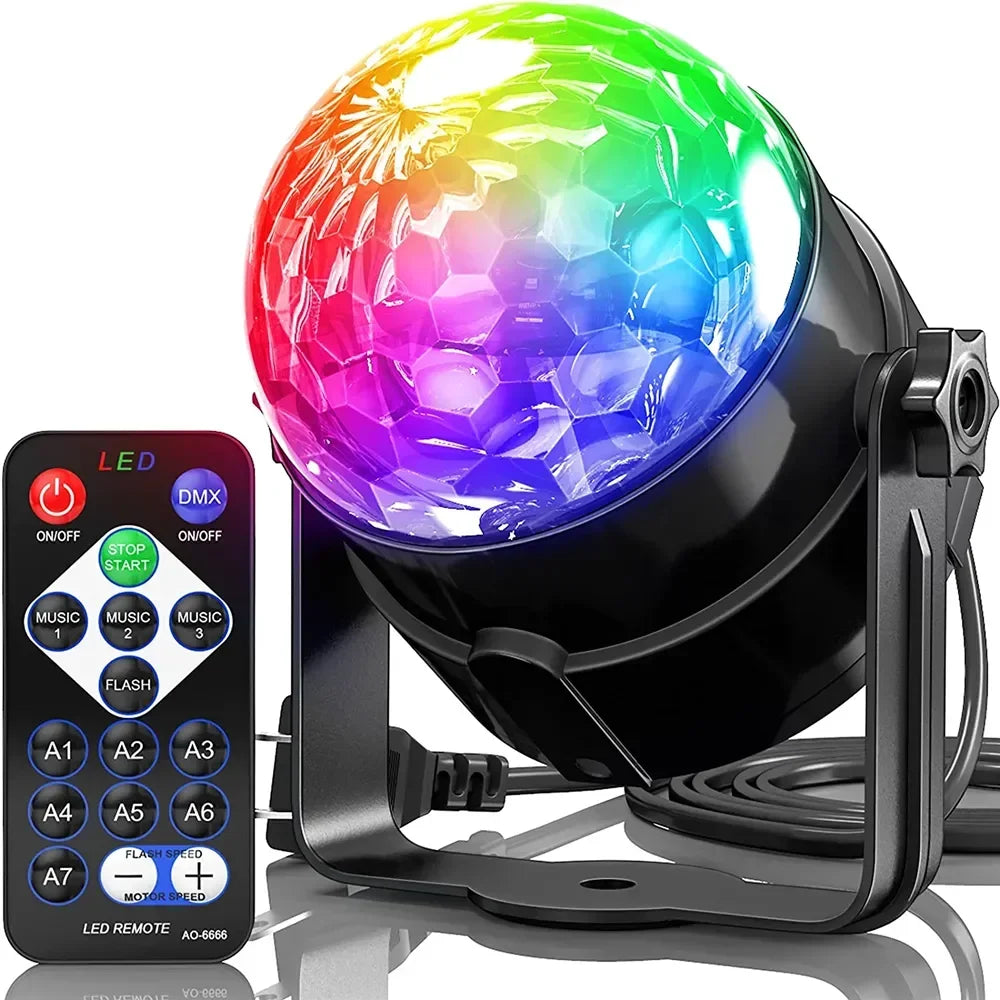 Sound-Activated Rotating LED Disco Ball with Remote